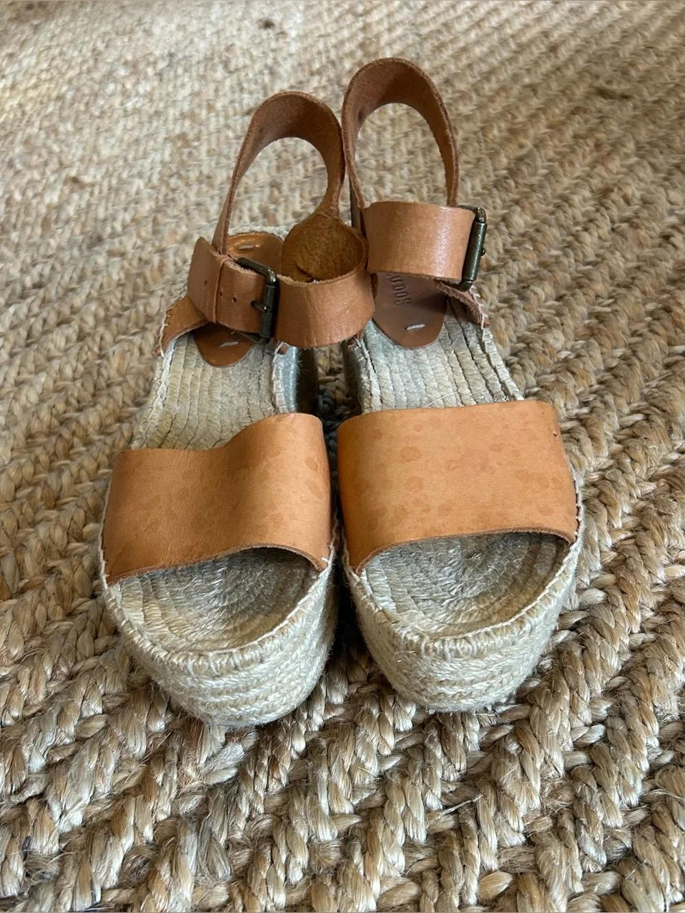 Soludos Minorca Platform Espadrille Sandals 7.5 Tan Leather Wedge